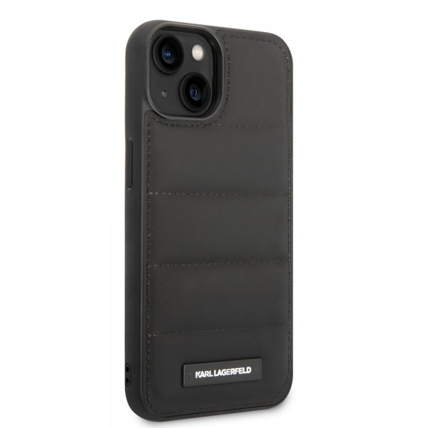 Karl Lagerfeld iPhone 14 Plus Cover Quilted Nylon Puffy Case Logo Plate Sort