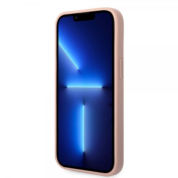 Guess iPhone 14 Plus Cover Saffiano Metal Logo Stripes Rosa