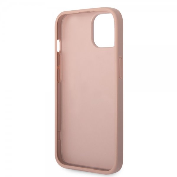 Guess iPhone 14 Plus Cover Saffiano Metal Logo Stripes Rosa