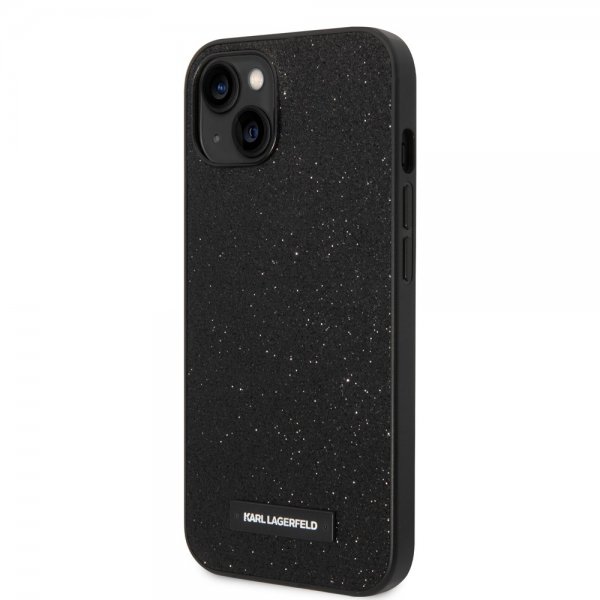 Karl Lagerfeld iPhone 14 Plus Cover Solid Glitter Plaque Logo Sort
