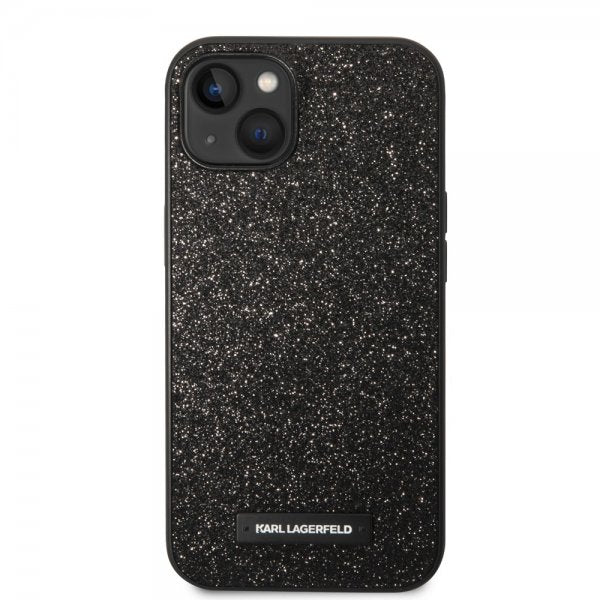 Karl Lagerfeld iPhone 14 Plus Cover Solid Glitter Plaque Logo Sort