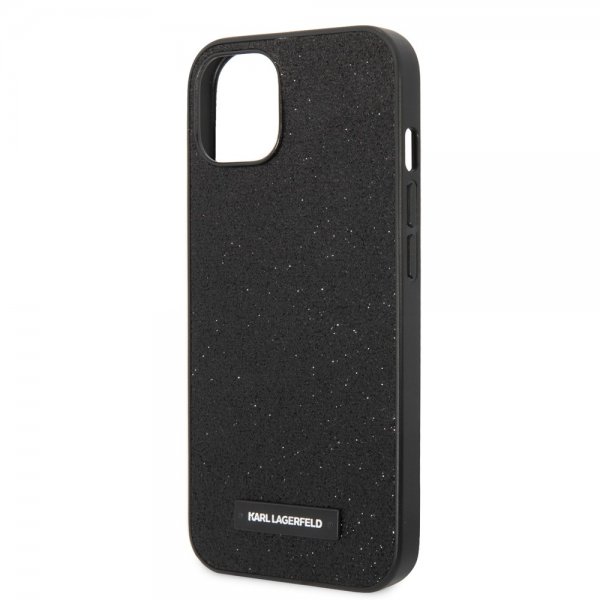 Karl Lagerfeld iPhone 14 Plus Cover Solid Glitter Plaque Logo Sort