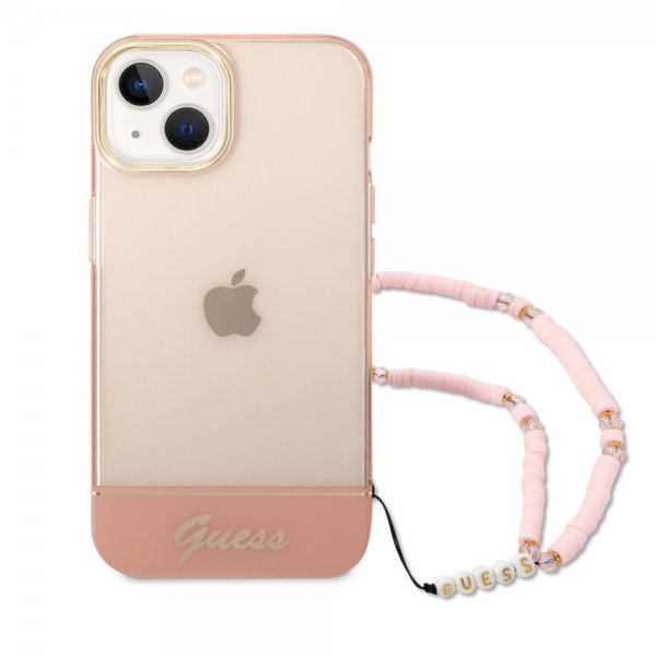 Guess iPhone 14 Plus Cover Translucent with Strap Rosa
