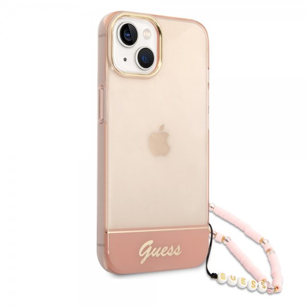 Guess iPhone 14 Plus Cover Translucent with Strap Rosa