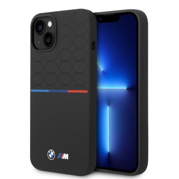 BMW iPhone 14 Plus Cover Tricolor Line & Logo Sort