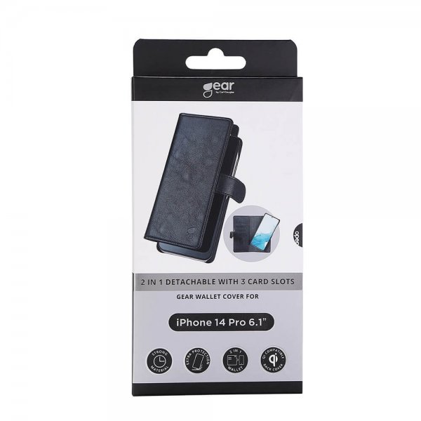 Gear iPhone 14 Pro Cover 2-i-1 Aftageligt med 3 Kortrum Sort
