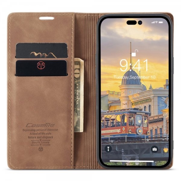 CaseMe iPhone 14 Pro Etui Retro Flip Brun