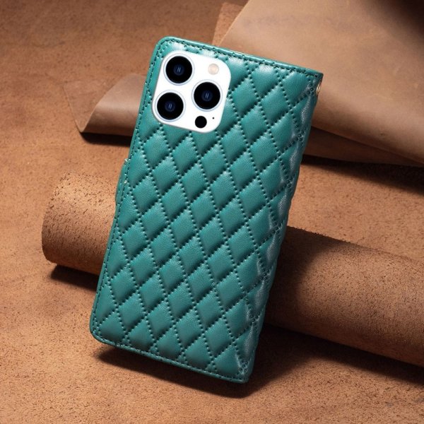 iPhone 14 Pro Cover Rombemønster Lynlås Grøn