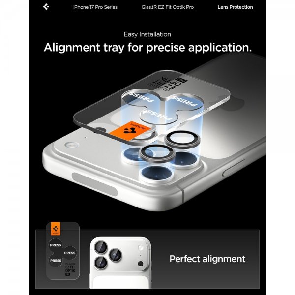 Spigen iPhone 14/15/16/17 Pro & Pro Max Kamerabeskyttelse GLAS.tR EZ Fit Optik Pro 2-pak Grå