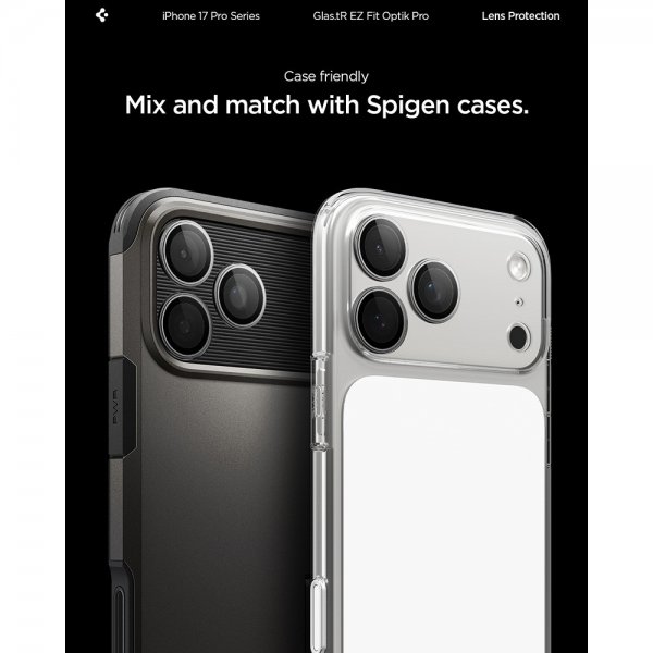 Spigen iPhone 14/15/16/17 Pro & Pro Max Kamerabeskyttelse GLAS.tR EZ Fit Optik Pro 2-pak Grå