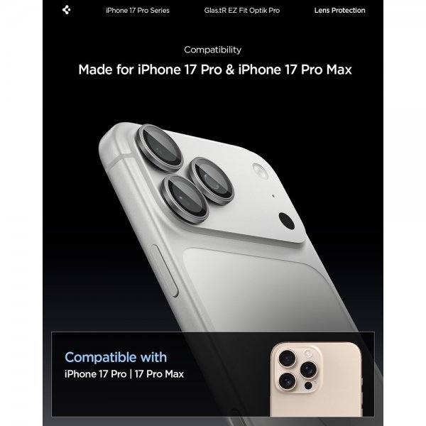 Spigen iPhone 14/15/16/17 Pro & Pro Max Kamerabeskyttelse GLAS.tR EZ Fit Optik Pro 2-pak Grå