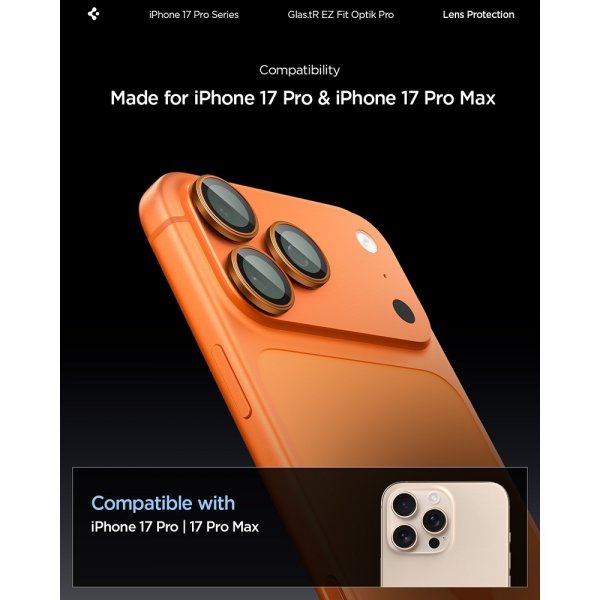 Spigen iPhone 14/15/16/17 Pro & Pro Max Kamerabeskyttelse GLAS.tR EZ Fit Optik Pro 2-pak Orange