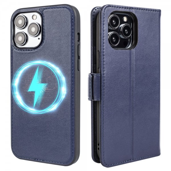 iPhone 14 Pro Max Cover Ægte Læder MagSafe Blå