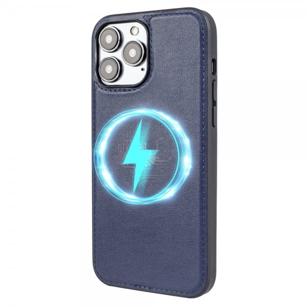 iPhone 14 Pro Max Cover Ægte Læder MagSafe Blå