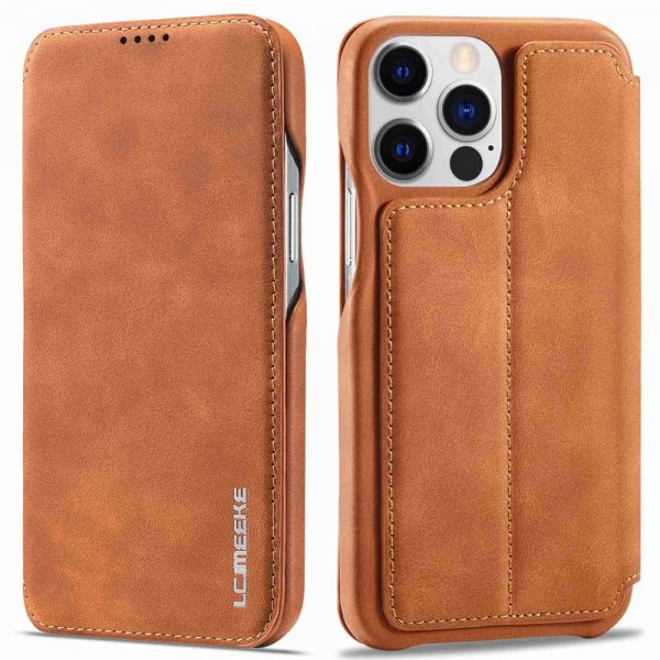 Lc.Imeeke iPhone 14 Pro Max Flip Cover Lysebrun