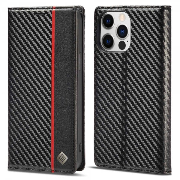 Lc.Imeeke iPhone 14 Pro Max Cover Kulfibertekstur Rød Stribe Vertikal