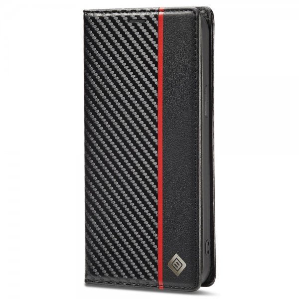 Lc.Imeeke iPhone 14 Pro Max Cover Kulfibertekstur Rød Stribe Vertikal