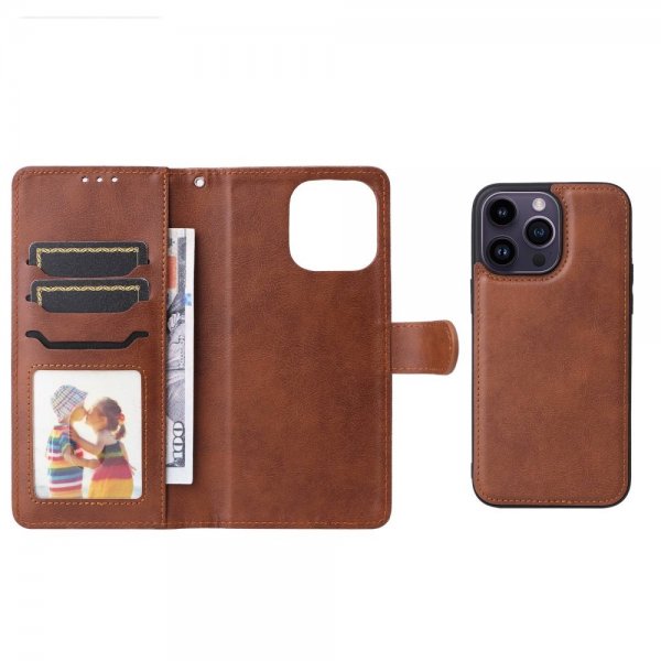iPhone 14 Pro Max Cover med Aftageligt Cover KT Leather Series-3 Brun