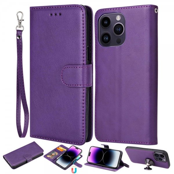 iPhone 14 Pro Max Cover med Aftageligt Cover KT Leather Series-3 Lilla