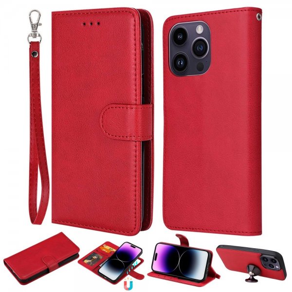 iPhone 14 Pro Max Cover med Aftageligt Cover KT Leather Series-3 Rød