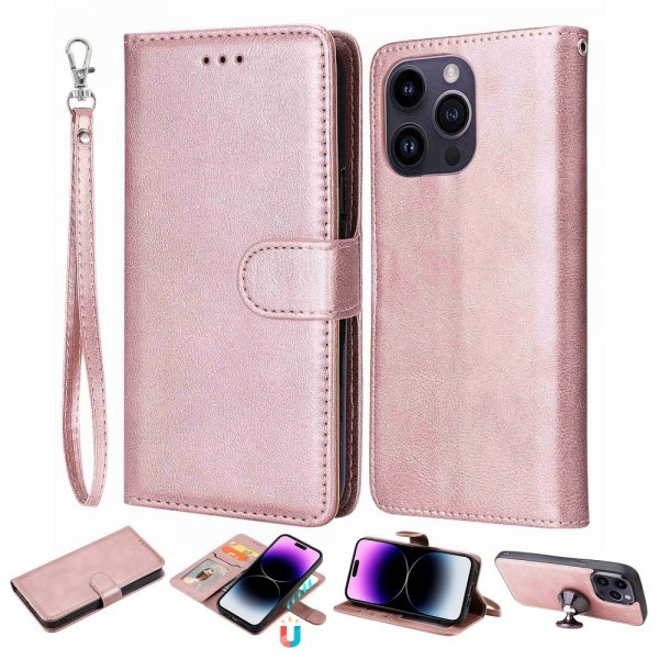 iPhone 14 Pro Max Cover med Aftageligt Skal KT Leather Series-3 Rosaguld