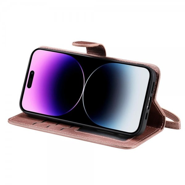 iPhone 14 Pro Max Cover med Aftageligt Skal KT Leather Series-3 Rosaguld
