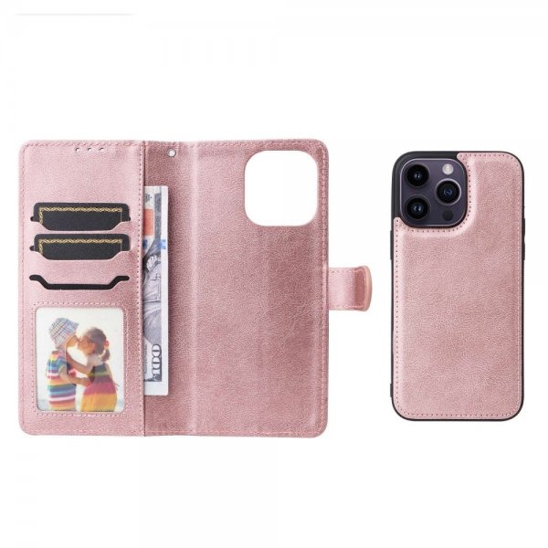 iPhone 14 Pro Max Cover med Aftageligt Skal KT Leather Series-3 Rosaguld