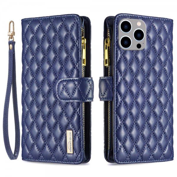 iPhone 14 Pro Max Cover Diamantmønster Lynlås Blå