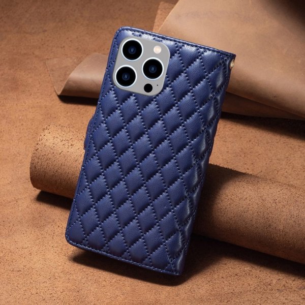 iPhone 14 Pro Max Cover Diamantmønster Lynlås Blå