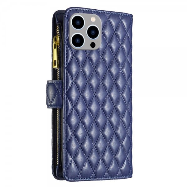iPhone 14 Pro Max Cover Diamantmønster Lynlås Blå