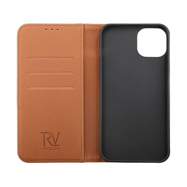 Rvelon iPhone 14 Pro Max Etui Udfoldeligt Kortrum Brun