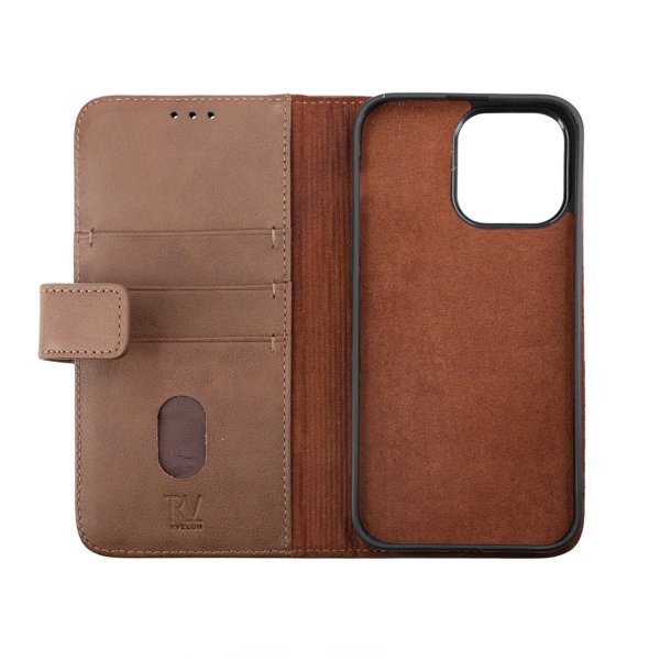 Rvelon iPhone 14 Pro Max Etui Ægte Læder Brun