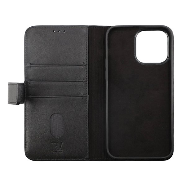 Rvelon iPhone 14 Pro Max Etui Ægte Læder Sort
