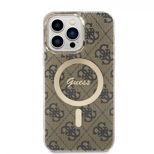 Guess iPhone 14 Pro Max Cover 4G Pattern MagSafe Brun