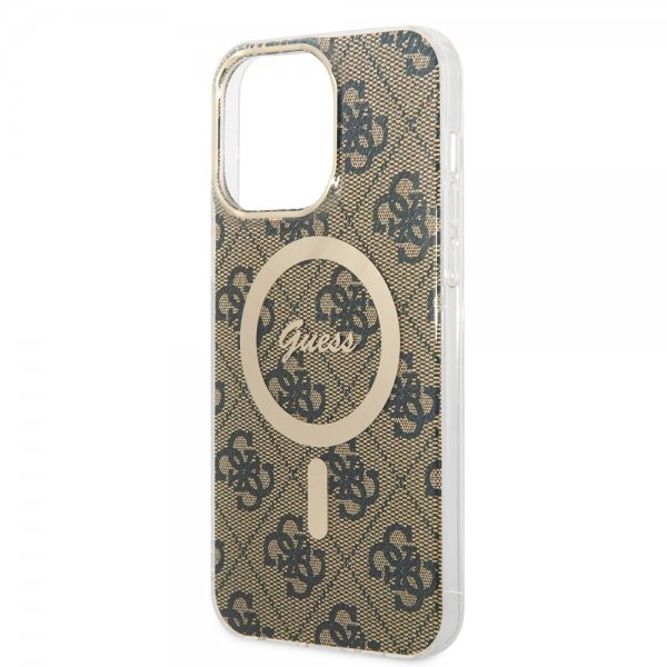 Guess iPhone 14 Pro Max Cover 4G Pattern MagSafe Brun