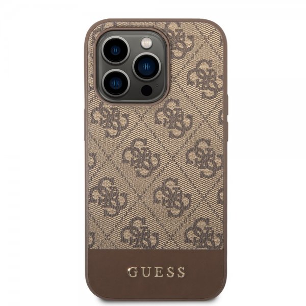 Guess iPhone 14 Pro Max Cover Bottom Stripe Metal Logo Brun