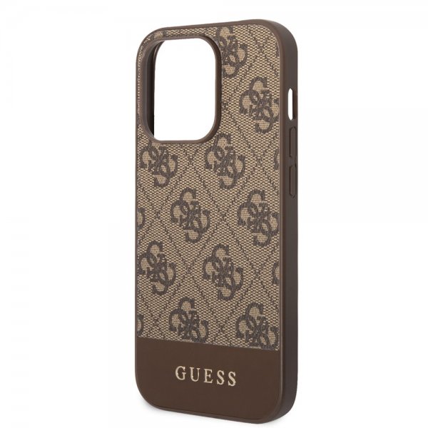 Guess iPhone 14 Pro Max Cover Bottom Stripe Metal Logo Brun
