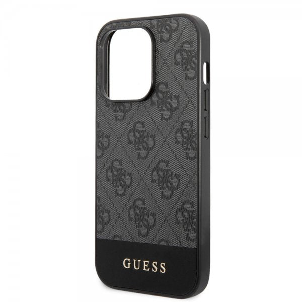 Guess iPhone 14 Pro Max Cover Bottom Stripe Metal Logo Grå