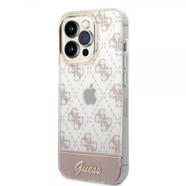 Guess iPhone 14 Pro Max Cover Bottom Stripe Script Logo Rosa