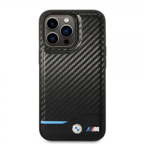 BMW iPhone 14 Pro Max Cover Carbon Effect Printed Logo Sort