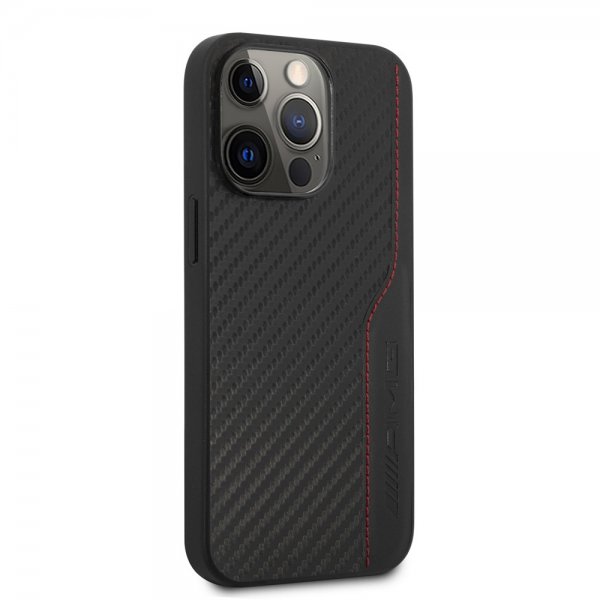 AMG iPhone 14 Pro Max Cover Carbon Effect Præget Logo Sort