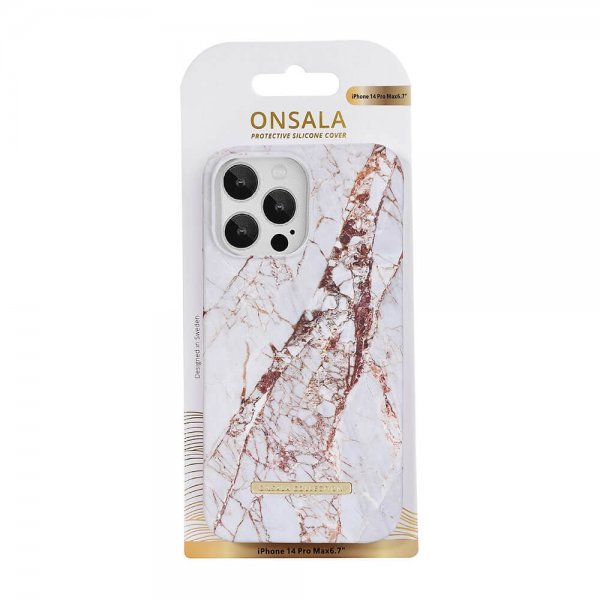 Onsala iPhone 14 Pro Max Cover Fashion Edition White Rhino Marble