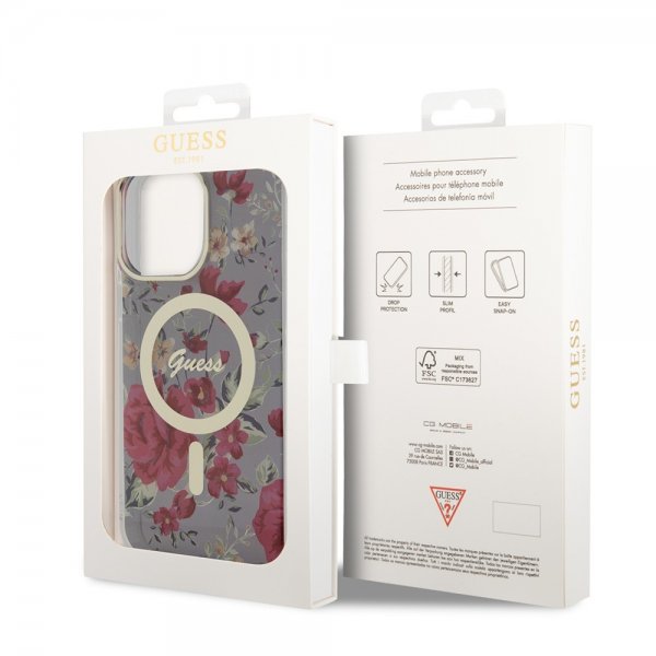 Guess iPhone 14 Pro Max Cover Blomst MagSafe Kaki