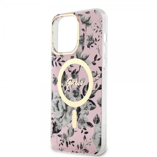 Guess iPhone 14 Pro Max Cover Flower MagSafe Lyserød