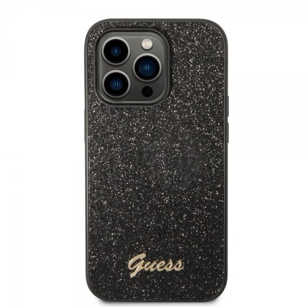 Guess iPhone 14 Pro Max Cover Glitter Flakes Metal Logo Sort