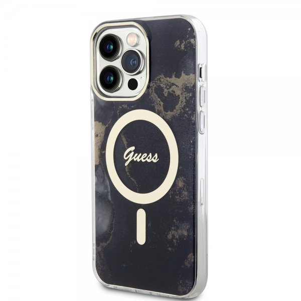 Guess iPhone 14 Pro Max Cover Golden Marble MagSafe Sort