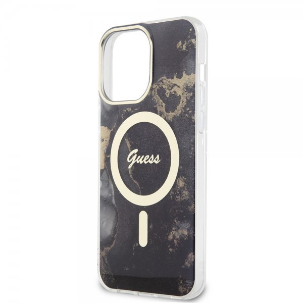 Guess iPhone 14 Pro Max Cover Golden Marble MagSafe Sort