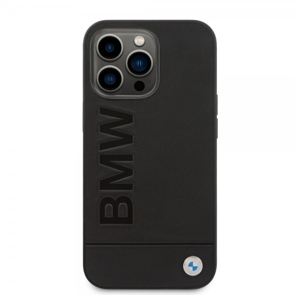 BMW iPhone 14 Pro Max Cover Hot Stamp Metal Logo Sort