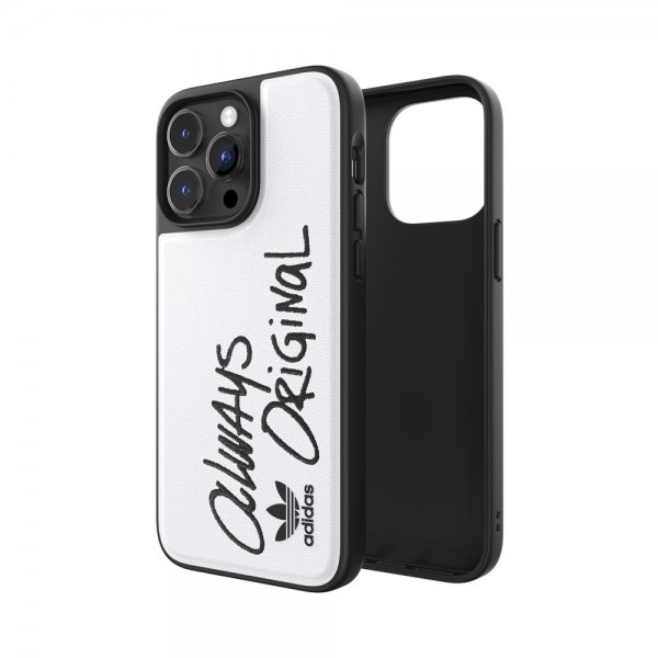 Adidas iPhone 14 Pro Max Cover Inlay Embroidery Case Hvid Sort