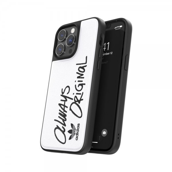Adidas iPhone 14 Pro Max Cover Inlay Embroidery Case Hvid Sort
